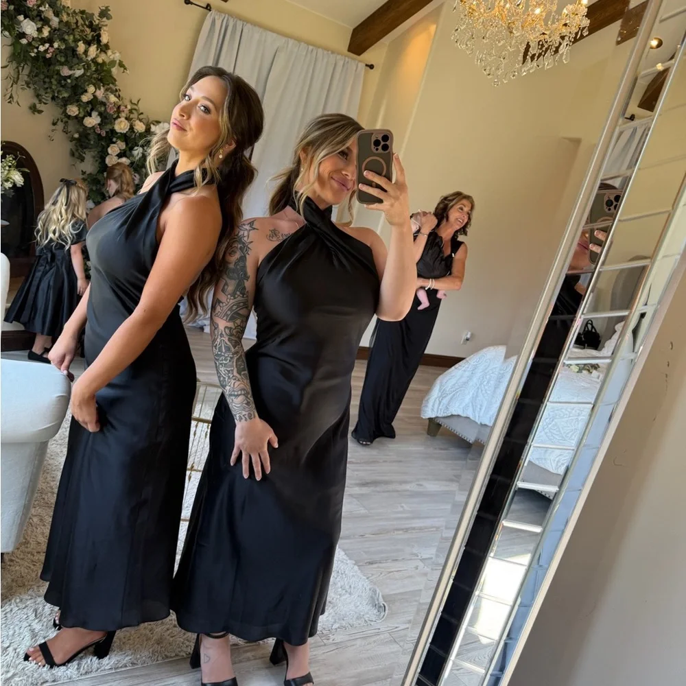 Show Me Your MuMu Black Satin Wedding Dress Jasmine Halter Dress - Picture 6 of 6